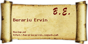 Berariu Ervin névjegykártya